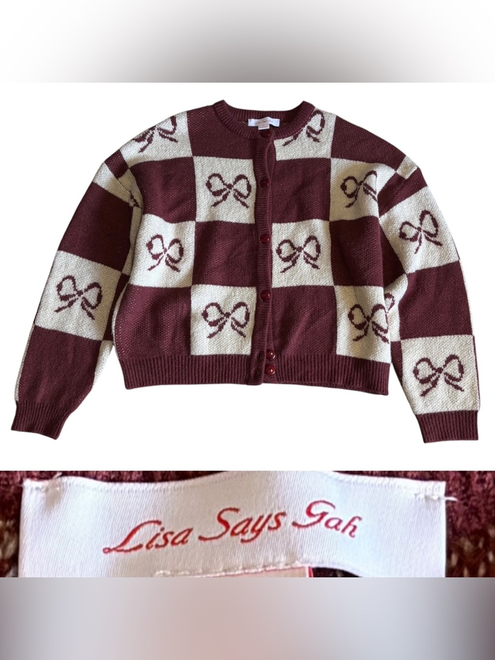 Lisa Says Gah Lauda Cardigan Women’s Size M/L In Burgundy - Picture 2 of 8